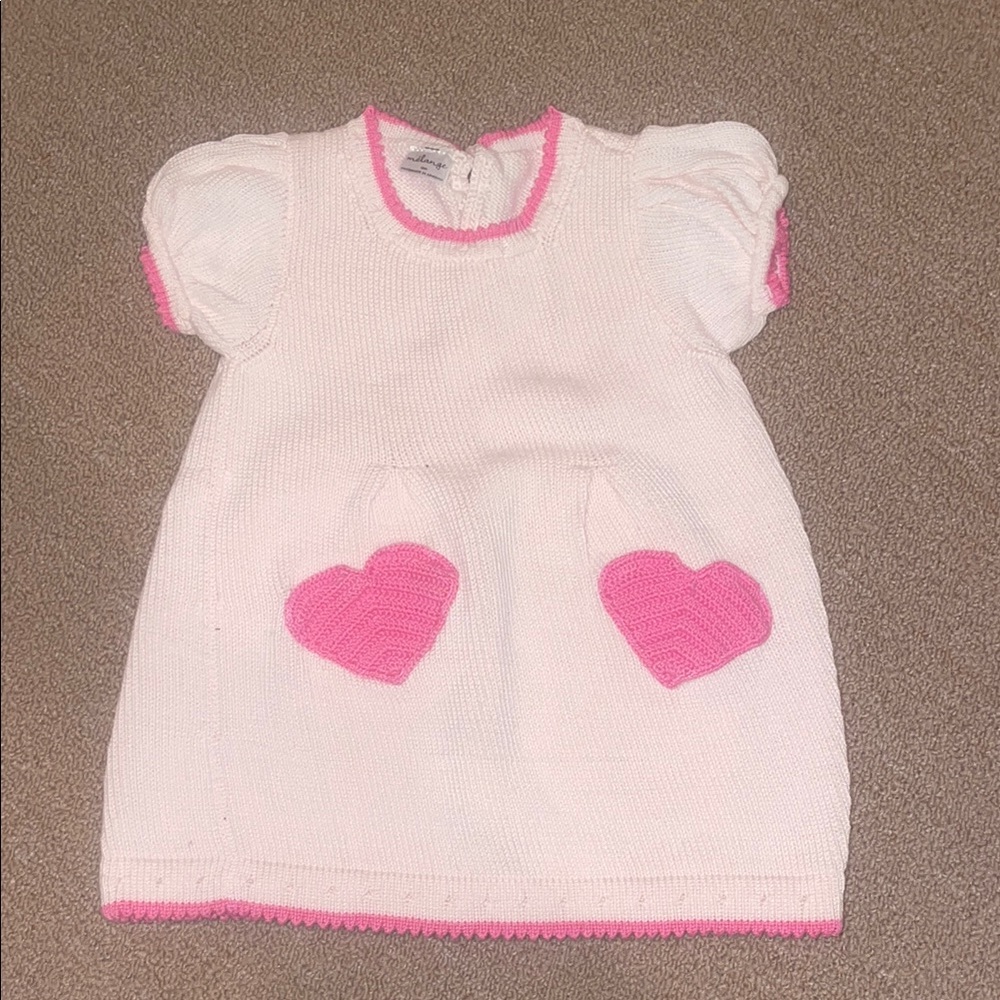 Adorable White and Pink Baby Dress with Heart Pockets